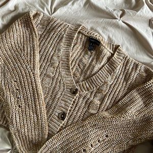 Caramel NEW- Long Sleeve Button Cardigan - Cropped and Loose - New